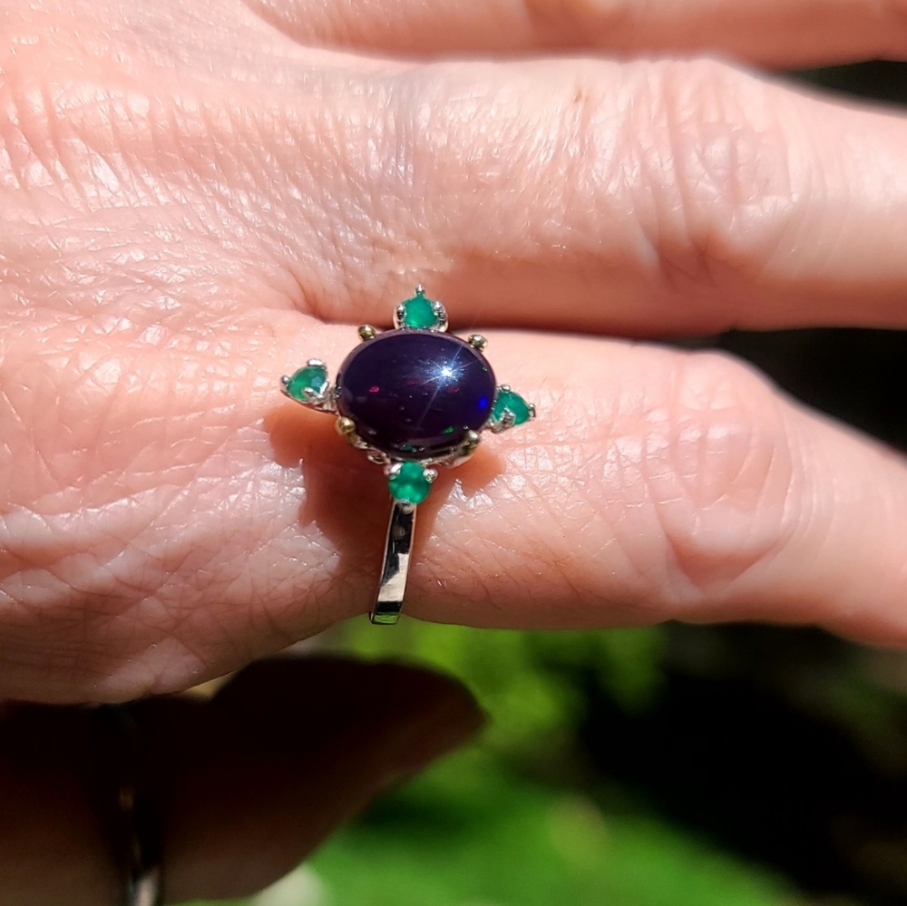 GORGEOUS Black Opal solitaire & Onyx sterling ring sz 8.5 - Picture 5 of 6